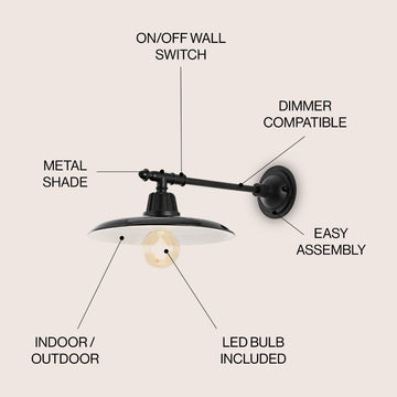 Bonner 12" Farmhouse Industrial Indoor/Outdoor Iron LED Victorian Arm Outdoor Sconce - JONATHAN Y